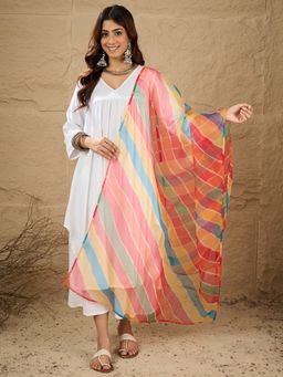 InWeave - Women White Rayon Solid Kurta with Palazzo and Dupatta