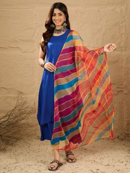 InWeave - Women Blue Rayon Solid Kurta with Palazzo and Dupatta