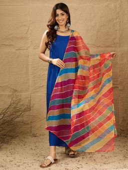 InWeave - Women Blue Rayon Solid Kurta with Palazzo and Dupatta