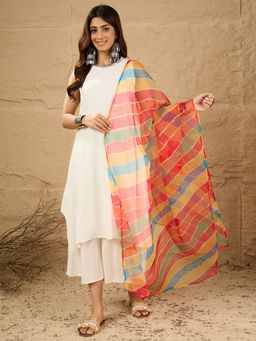InWeave - Women White Rayon Solid Kurta with Palazzo and Dupatta