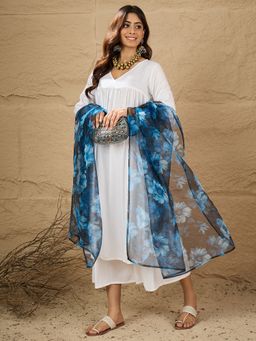 InWeave - Women White Rayon Solid Kurta with Palazzo and Dupatta