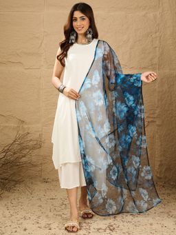 InWeave - Women White Rayon Solid Kurta with Palazzo and Dupatta