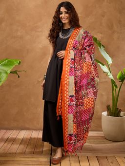 InWeave - Women Black Art Silk Solid Kurta with Palazzo and Dupatta