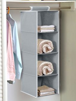 Kuber Industries - 4 Shelf Non Wooven Fabric Closet Hanging Organizer,Clothes Storage Hanger