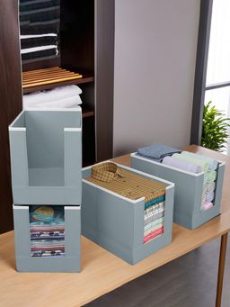 Kuber Industries - Non Woven Shirt Stacker/Clothes Organizer Solid Color & Foldable (Grey) (Pack Of 4)