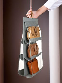 Kuber Industries - Dust Proof Hanging Handbag Purse Clutch Organizer With 6 , Grey