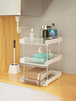 Kuber Industries - 3 Layer Polypropylene Clear Sliding Makeup Drawer Storage Organizer Box\Stand