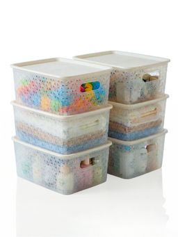 Kuber Industries - 6 Pcs Plastic Solitaire Storage Basket With Lid & Handle