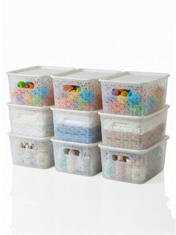 Kuber Industries - 9 Pcs Plastic Solitaire Storage Basket With Lid & Handle