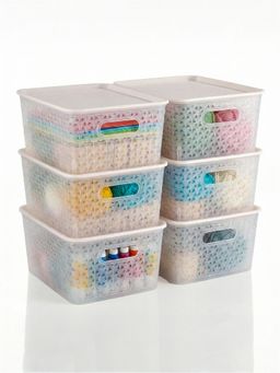 Kuber Industries - 6 Pcs Plastic Solitaire Storage Basket With Lid & Handle