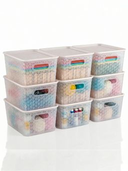 Kuber Industries - 9 Pcs Plastic Solitaire Storage Basket With Lid & Handle