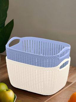 Kuber Industries - Unbreakable Plastic Storage Organizer/Bin For Home (Cream & Blue) (Pack Of 2)