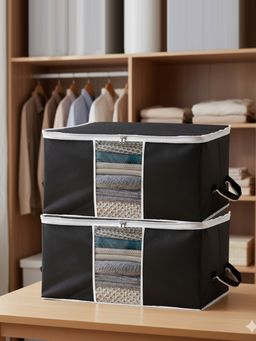 Kuber Industries - Underbed Storage Bag Non Woven Blanket Cover Razai Cover White (Pack Of 2)