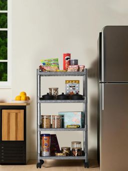 Kuber Industries - Storage Rack With Wheels 4 Shelf Storage Organizer Rack Multipurpose , Gray