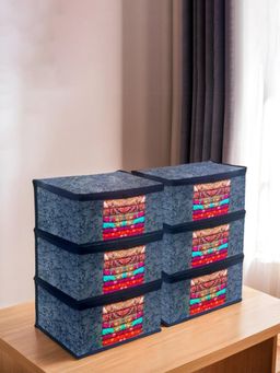 Kuber Industries - Saree Storage Bag Clothes Storage Bag Wardrobe Storage Bag Cloth , Blue (Pack Of 6)