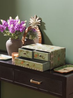 Pure Home + Living - Green Pineapple Print Faux Leather Jewellery Organiser