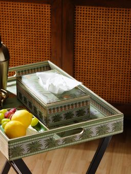 Pure Home + Living - Green Pineapple Print Faux Leather Tissue Box
