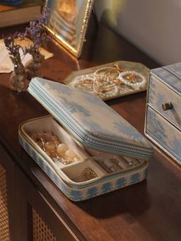 Pure Home + Living - Blue Varena Rectangle Faux Leather Travel Jewellery Box