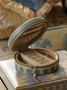 Pure Home + Living - Blue Varena Round Faux Leather Round Travel Jewellery Box