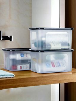 Kuber Industries - 3 Pcs Plastic Boxes For Storage With Lid Black