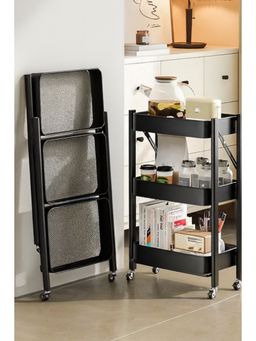 ARHAT ORGANIZERS - 3-Tier Rolling Utility Cart Foldable Metal Storage Shelves With Wheels For Kitchen