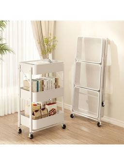 ARHAT ORGANIZERS - 3-Tier Rolling Utility Cart Foldable Metal Storage Shelves With Wheels For Kitchen