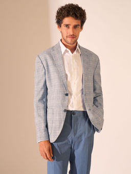 Selected - Men Checks Regular Fit Blue Blazer