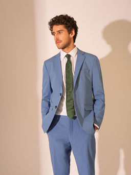 Selected - Men Solid Slim Fit Blue Blazer