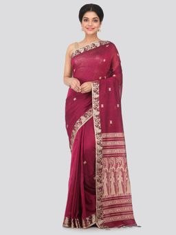 PinkLoom - Women's Cotton Saree With Unstitched Blouse Piece,Maroon