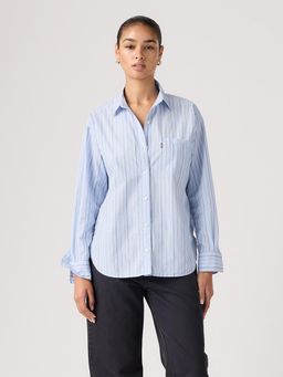 Levi's - Women Striped Light-Blue Spread Collar Shirt