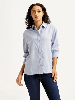 Levi's - Women Textured Light-Blue Relaxed Fit Shirt