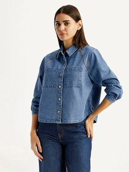 Levi's - Women Solid Blue Spread Collar Shirt