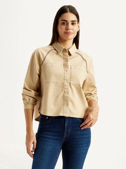 Levi's - Women Solid Beige Spread Collar Shirt