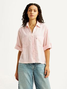 Levi's - Women Textured Light-Pink Spread Collar Shirt