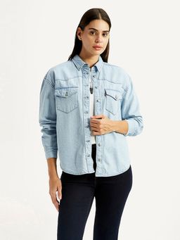 Levi's - Women Solid Light-Blue Spread Collar Shirt