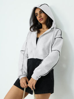The Souled Store - TSS Originals Grey Prism Women Cropped Oversized Hoodie