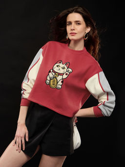 The Souled Store - TSS Originals Lucky Cat Women Oversized Sweatshirt