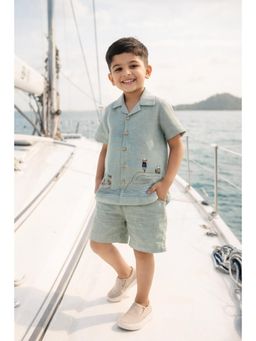 Funny Bones - Captain & Crew Embroidered Solid Premium Linen Co-Ord Set