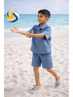 Funny Bones - The Indigo Wave Solid Premium Linen Co-Ord Set