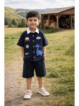 Funny Bones - Dino Dusk Play Suit Embroidered Premium Linen Co-Ord Set