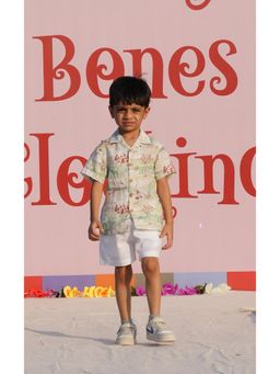 Funny Bones - The Squirrel Picnic Print Premium Linen Shirt With Short