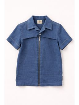 Funny Bones - Slate Blue Topstitch Premium Linen Zipper Co-Ord Set