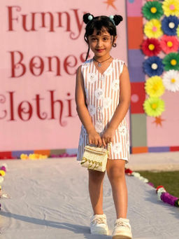 Funny Bones - Teddy & Tennis Striped Print Premium Linen Dress