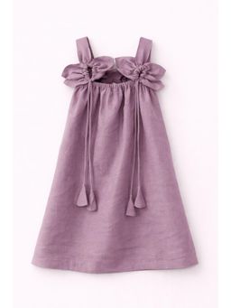 Funny Bones - Dove Grey Blossom Frock Solid Premium Linen Dress