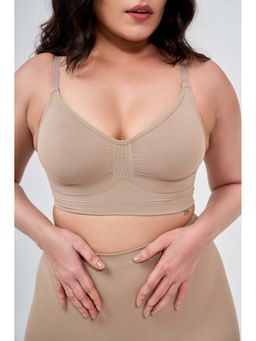 INVOGUE - Beige Solid Wireless Non-Padded Full Coverage Shaper Bra Seamless Bra