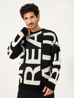 Styli - Men Alphabet Patterned Oversized Fit Sweater