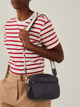 Accessorize London - Women'S Black Dina Double Zip Camera Sling Bag