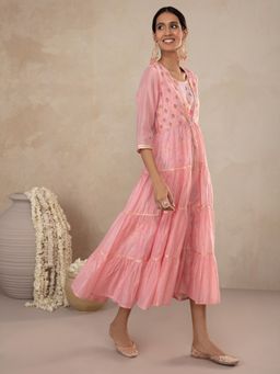 Gajra Gang - Phooljhadi Pink Print & Plain Tiered Jacket Kurta (Set of 2)