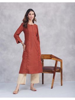 Fabindia - Rust Wool Slim Fit Long Kurta