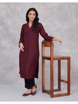 Fabindia - Wine Wool Embroidered Long Kurta
